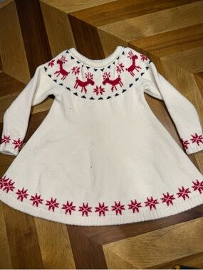 Hanna Andersson Cream and Red Knit Holiday Sweater Dress
